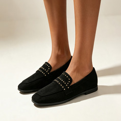 Women's Loafers Work Casual Suede Flat Heel Round Toe Rivet Solid Color Slip On Shoes