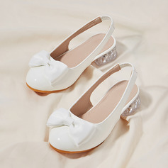 Girl's Flower Girl Shoes Wedding Party Bowknot Faux Leather Round Toe Low Heel Shoes 