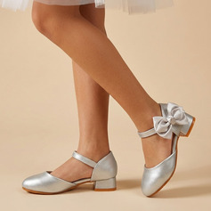 Bambina scarpe flower girl all'aperto fiocco similpelle punta tonda tacco spesso scarpe