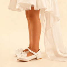 Meisjes bloemenmeisje schoenen huwelijk feest strik parel kunstleer ronde teen lage hak schoenen 