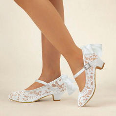 Girl's Flower Girl Shoes Wedding Mary Jane Bowknot Lace Round Toe Low Heel Shoes 