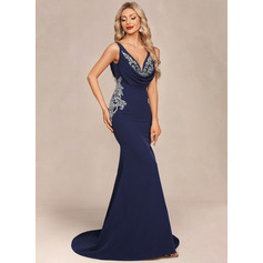 Trumpettimekot/merenneito v-kaula ylipitkä/laahus joustokreppi iltapuku jossa laskostettu applikaatiot pitsi (017198669)