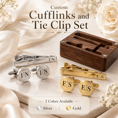 1set Personalized Cufflinks and Tie Clip Set Groomsmen Gifts Stainless Steel