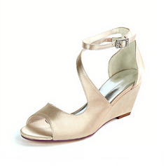 Женский Свадебная обувь Satin Танкетка Открытый носок Свадебные сандалии Обувь подружки невесты просто свадьба Вечер коктейль обувь 