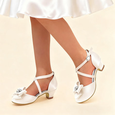 Girl's Flower Girl Shoes Wedding Party Bowknot Crystal Satin Round Toe Low Heel Shoes 