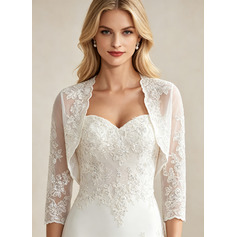 Haussement d'épaules mousseline manches 3/4 mariage étincelles avec dentelle à paillettes