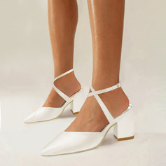Kvinnor Bröllopsskor Satäng blockhäl Spetsig tå Bröllopssandaler Brudtärna skor Elegant Wedding skor 