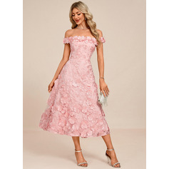 Off the Shoulder 3D Floral Lace Midi Dress