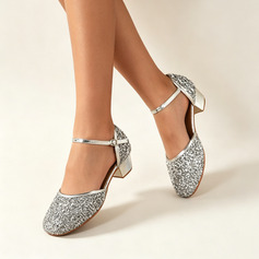 Crianças sapatos de dança glitter sapatos de salão salto grosso interior sapatos