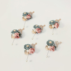 6 PCS Artificial Wedding Flowers Silk Roses Boutonniere 