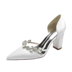 Женский Свадебная обувь Satin блочный каблук Point Toe Свадебные Каблуки Свадебная обувь горный хрусталь элегантный свадьба обувь 