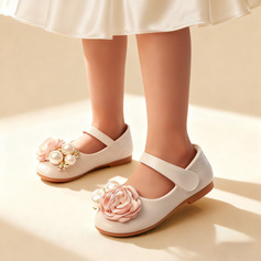 Mädchens Flache Schuhe Blumenmädchen Schuhe Hochzeit Party Mary Jane Blume Perle Kunstleder Runder Zeh Flascher Absatz Schuhe 