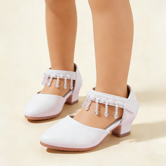 Girl's Flower Girl Shoes Wedding Party Pearl Tassel Faux Leather Round Toe Low Heel Shoes 