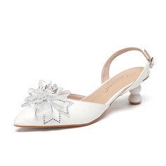 Женский Свадебная обувь Искусственная кожа Высокий каблук Point Toe Свадебные Каблуки Свадебная обувь Бантик горный хрусталь Милый элегантный свадьба Ежедневно Вечеринка обувь 