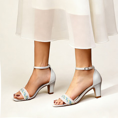 Damen Brautschuhe Satin High-Heels Offene Schuhspitze Brautsandalen Brautjungfernschuhe Boho Elegant Hochzeit Party Abschlussball Abend Cocktail Schuhe 