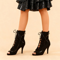 Bottines de danse femmes dentelle talon haut suède de plein air chaussures de danse 