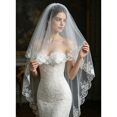 Voiles de mariée dentelle bord coupé 2 couches mariage voile valse 130 cm avec voilette