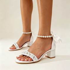 Kvinder Bryllupssko Satin Stor Hæl Åben tå Bryllupssandaler Elegant Pearl Bryllup sko