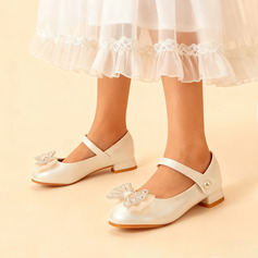 Meisjes bloemenmeisje schoenen huwelijk feest strik strass kunstleer ronde teen lage hak schoenen 