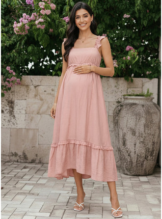 A-линии Площадь Длина ниже колен хлопок с Рябь 