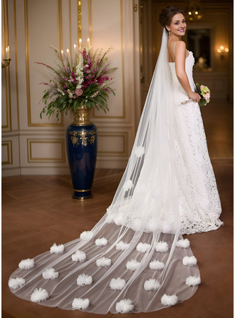 Kwiatowy Bez lamówki Pojedynczy poziom Ślubny Długość katedry 300 cm Welon