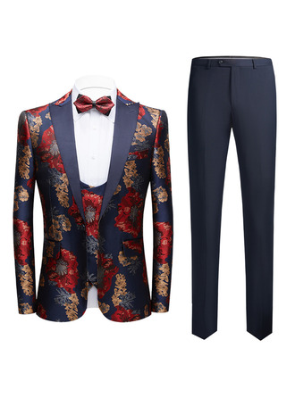 Print 3 Piece Single Breasted Men's Prom Tuxedo Suit 