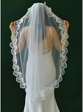 Lace Edge Single Tier Bridal Fingertip Length 39" Mantilla Wedding Veils 
