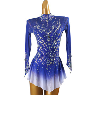 Mujer vestidos de patinaje artístico strass manga larga competencia ropa de patinaje