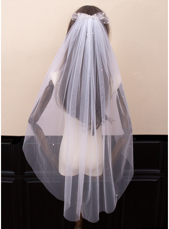 Pearl Cut Edge Single Tier Bridal Fingertip Length 39" Wedding Veils