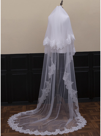 Lace Edge Two Tier Mantilla Chapel Length 93" Wedding Veils With Blusher