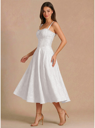 Decote coração alças finas jacquard vestido