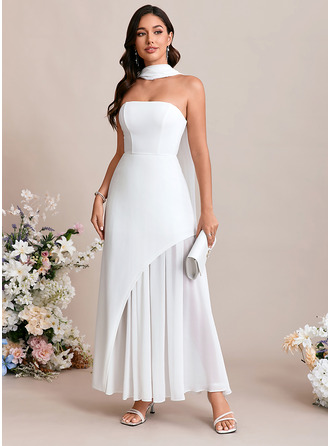 Cape Straight Strapless A-line Chiffon Stretch Crepe Maxi Dress 