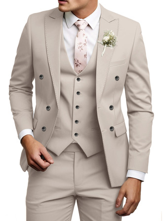 Solid Color 3 Piece Double Breasted Men's Wedding Suit 