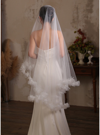 Blumen Schnittkante Einstufig Hochzeit Kapellenschleier 200 cm Brautschleier 