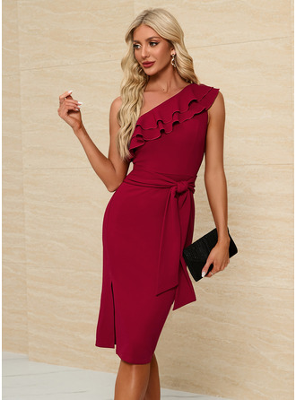 Kleid Midi mit One-Shoulder-Ausschnitt aus Stretch-Crêpe