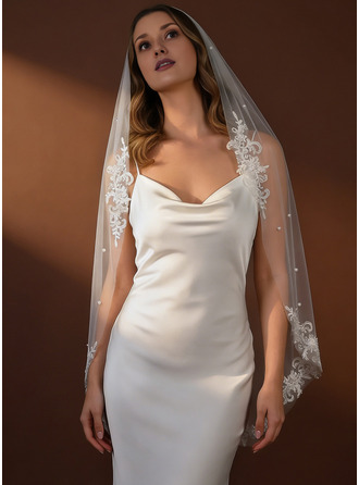 Pearl Single Tier Bridal Fingertip Length 39" Wedding Veils