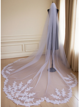 Spitze Schnittkante Einstufig Hochzeit Kathedralenschleier 350 cm Brautschleier 