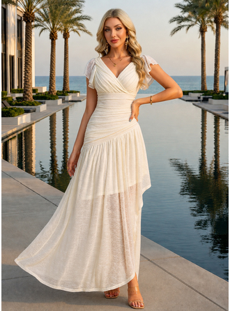 Franzido renda maxi vestido