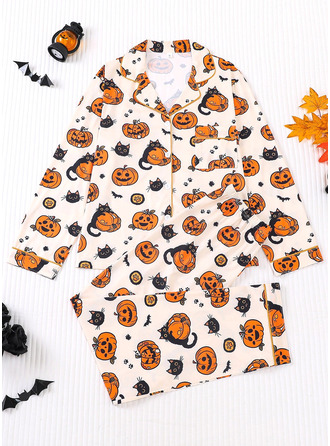 Halloween Cat Pumpkin Printed Pajamas Set