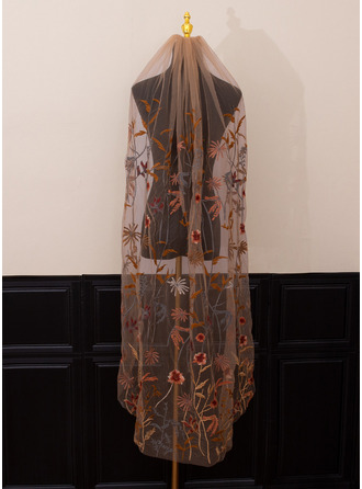 Brodert Blomstrete Skjær Kant Enkeltlag Brud Vals lengde 130 cm Brudeslør 