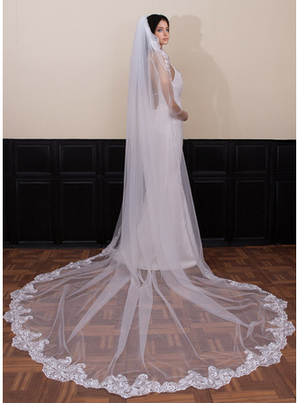 Spitzenkante Einstufig Hochzeit Kathedralenschleier 300 cm Mantilla Brautschleier 