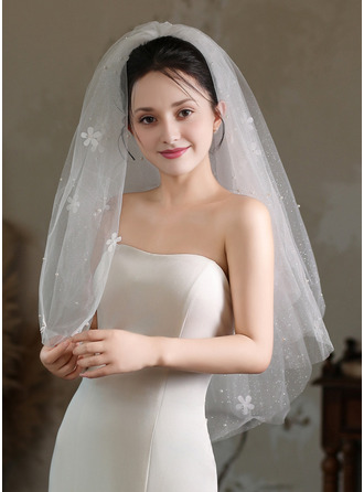 Perlen Pailletten Blumen Schnittkante Zweistufig Hochzeit Kurzer Schleier 80 cm Brautschleier Mit Gesichtsteil 