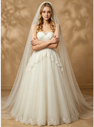 Beading Cut Edge Single Tier Bridal Cathedral Length 118" Wedding Veils