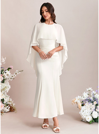 Cape Halter Sleeveless Trumpet/Mermaid Chiffon Satin Maxi Dress 