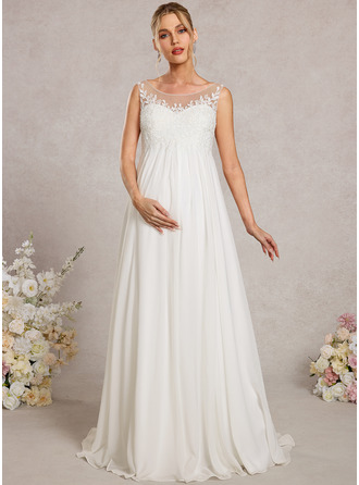 A-line Scoop Sweep Train Lace Maternity Dresses