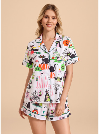 Halloween Ghost Pumpkin Print Pajamas Set