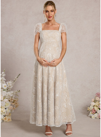 A-line Square Ankle-Length Lace Maternity Dresses With Sequins