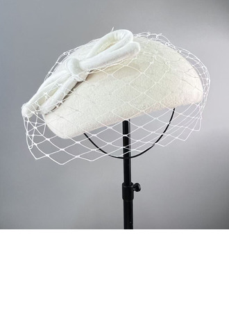 Mujer estilo clásico invierno lazo velo madera ocasiones especiales boina sombrero con clip cordón elástico 