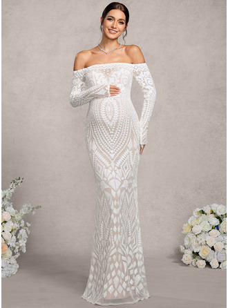 Skede Off-shoulder Gulvlængde Paillet Blonder Graviditetskjoler 