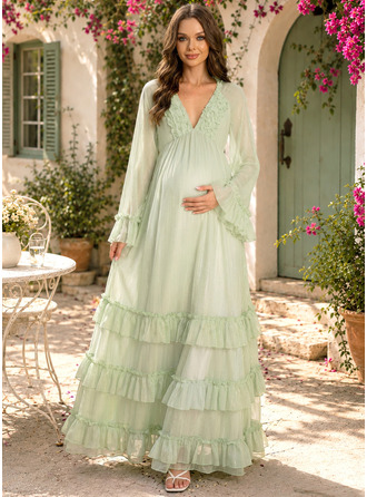 Vestido premamá maxi con manga larga de gasa